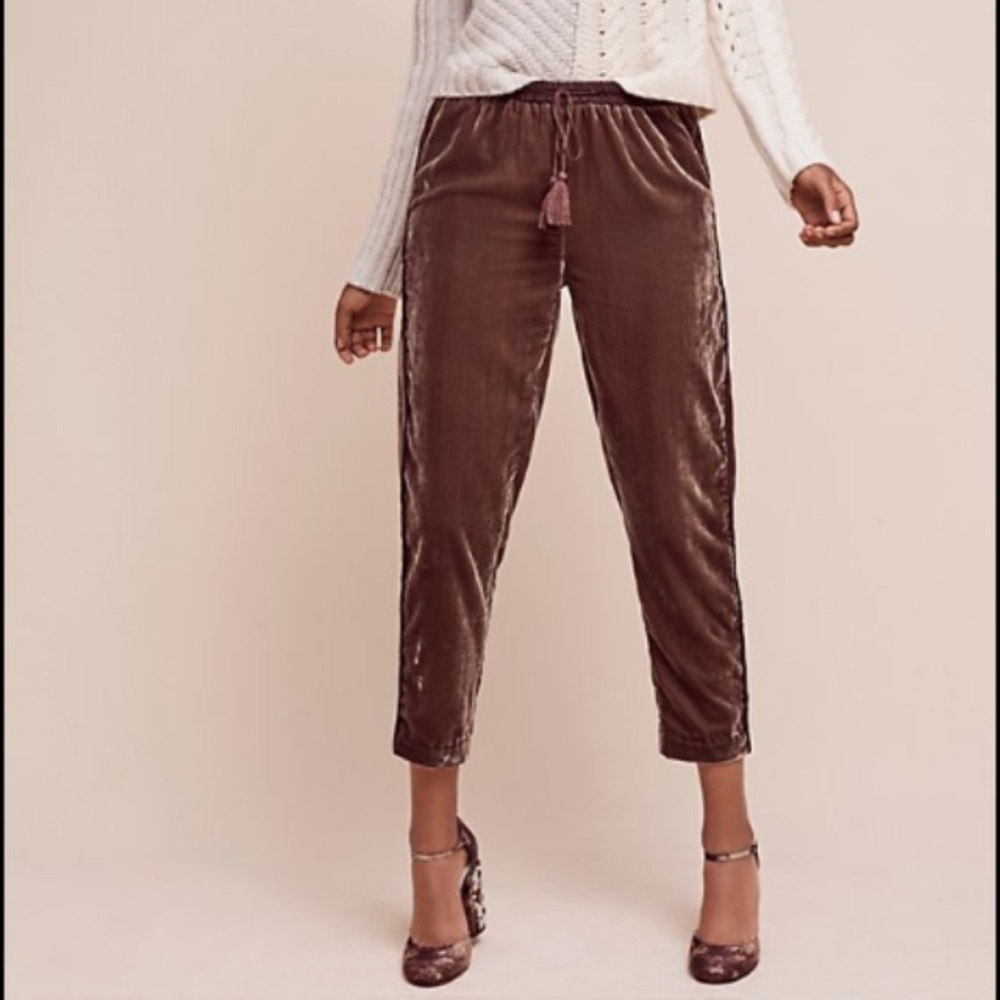 NWT Anthropologie elevenses blue velvet joggers